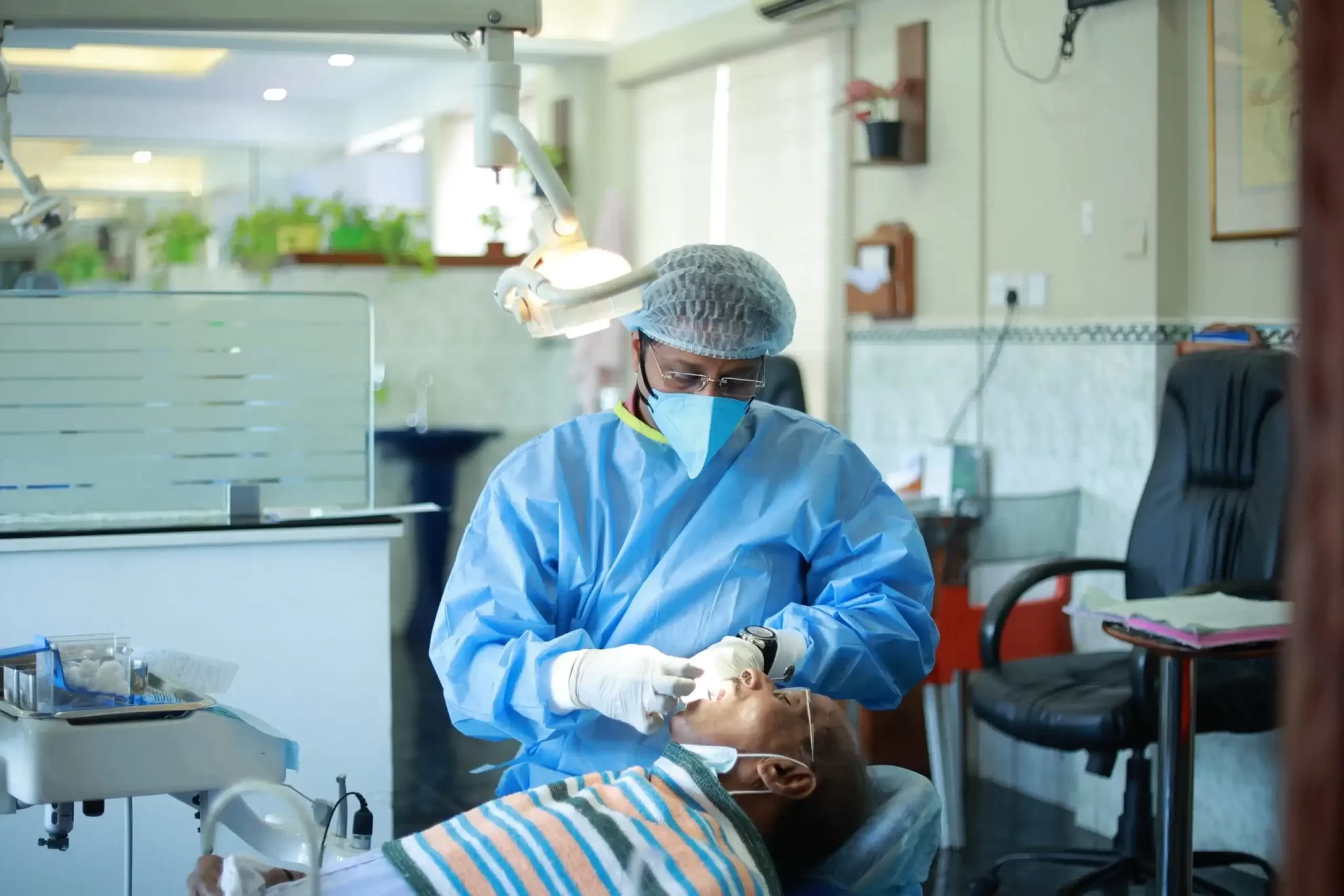 Dentist takes care of the patient